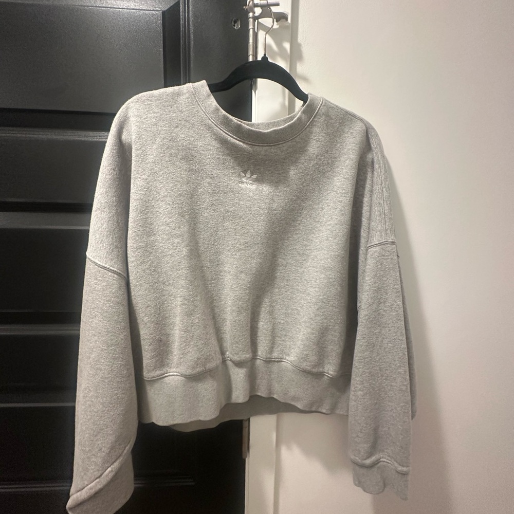 Adidas Women's Cropped Light Gray Sweatshirt